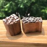 Set of 2 Floral Wood Block Stamps | Hand-Carved Indian Wooden Printing Blocks | Chhaape Botanical Stamps for Fabric, Clay & Craft Projects