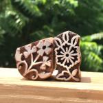 Set of 2 Floral Wood Block Stamps | Hand-Carved Indian Wooden Printing Blocks | Chhaape Botanical Stamps for Fabric, Clay & Craft Projects