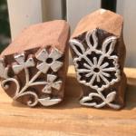 Set of 2 Floral Wood Block Stamps | Hand-Carved Indian Wooden Printing Blocks | Chhaape Botanical Stamps for Fabric, Clay & Craft Projects