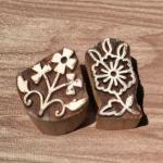 Set of 2 Floral Wood Block Stamps | Hand-Carved Indian Wooden Printing Blocks | Chhaape Botanical Stamps for Fabric, Clay & Craft Projects