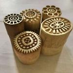 Handcarved Round Wooden Printing Blocks Set | Floral & Geometric Motif Stamps for Fabric, Clay, Paper & Textile Printing – 10 Blocks