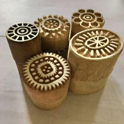 Handcarved Round Wooden Printing Blocks Set | Floral & Geometric Motif Stamps for Fabric, Clay, Paper & Textile Printing – 10 Blocks