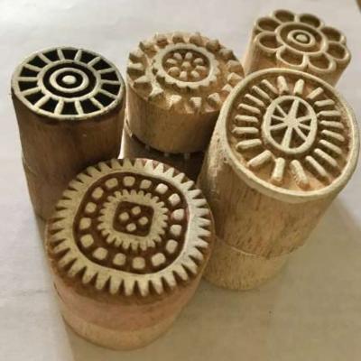 Handcarved Round Wooden Printing Blocks Set | Floral & Geometric Motif Stamps for Fabric, Clay, Paper & Textile Printing – 10 Blocks
