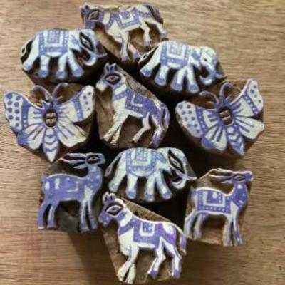 Hand Carved Wooden Printing Blocks | Indian Animal & Butterfly Stamp Set for Fabric, Clay, Paper Craft | Textile Block Print Tools - 10 Blocks Set