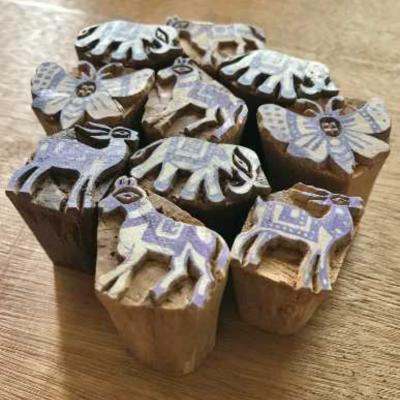 Hand Carved Wooden Printing Blocks | Indian Animal & Butterfly Stamp Set for Fabric, Clay, Paper Craft | Textile Block Print Tools - 10 Blocks Set