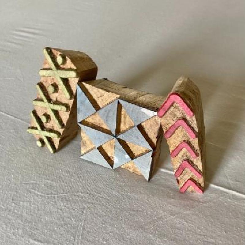 Geometric Wooden Block Stamp Set | Handcarved Indian Printing Blocks for Fabric, Clay & Paper Crafts