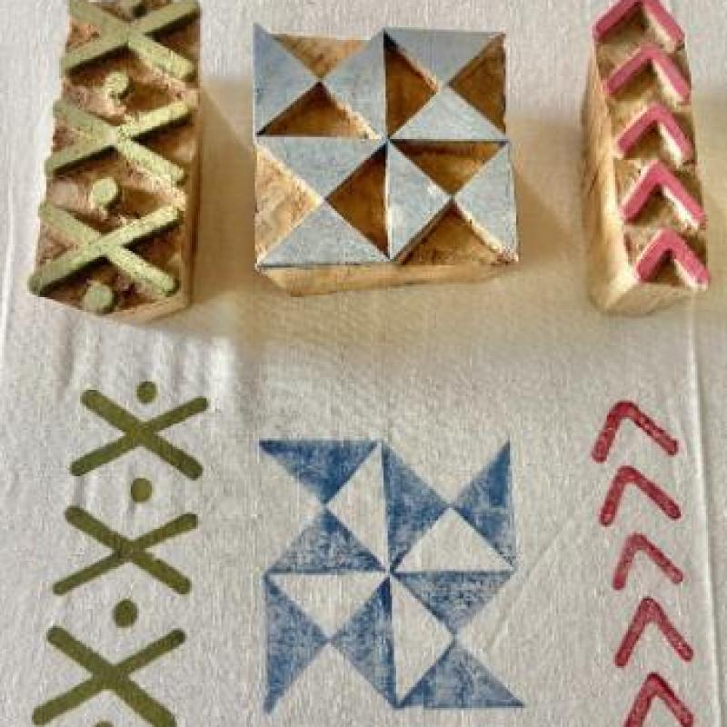 Geometric Wooden Block Stamp Set | Handcarved Indian Printing Blocks for Fabric, Clay & Paper Crafts