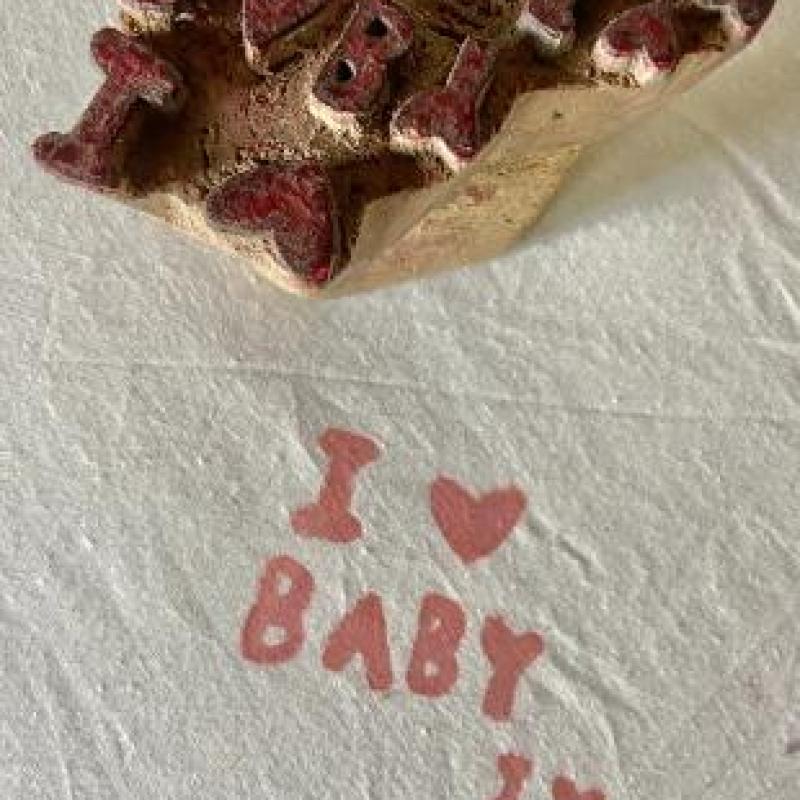 Handmade Wooden Block Stamp | I Love Baby & I Love Mom Stamp | Handcarved Printing for Fabric