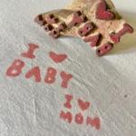 Handmade Wooden Block Stamp | I Love Baby & I Love Mom Stamp | Handcarved Printing for Fabric