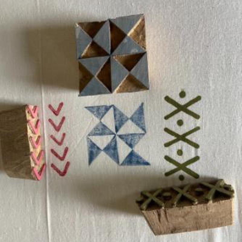 Geometric Wooden Block Stamp Set | Handcarved Indian Printing Blocks for Fabric, Clay & Paper Crafts