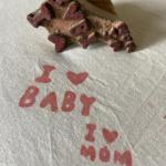 Handmade Wooden Block Stamp | I Love Baby & I Love Mom Stamp | Handcarved Printing for Fabric