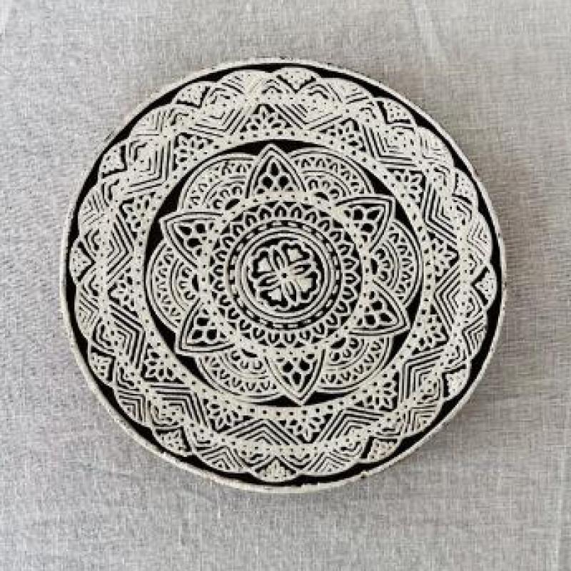 Hand-Carved Wooden Printing Block – Intricate Mandala Design | Indian Textile Stamp | Block Printing Tool for Fabric, Clay, Paper & Crafts