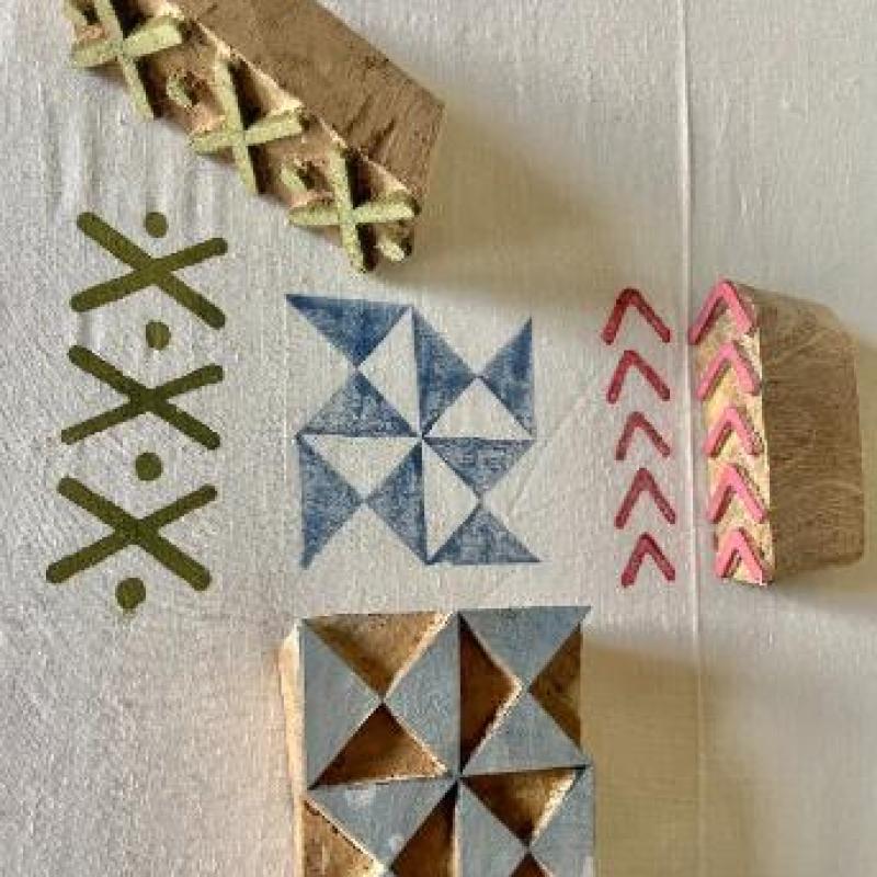 Geometric Wooden Block Stamp Set | Handcarved Indian Printing Blocks for Fabric, Clay & Paper Crafts