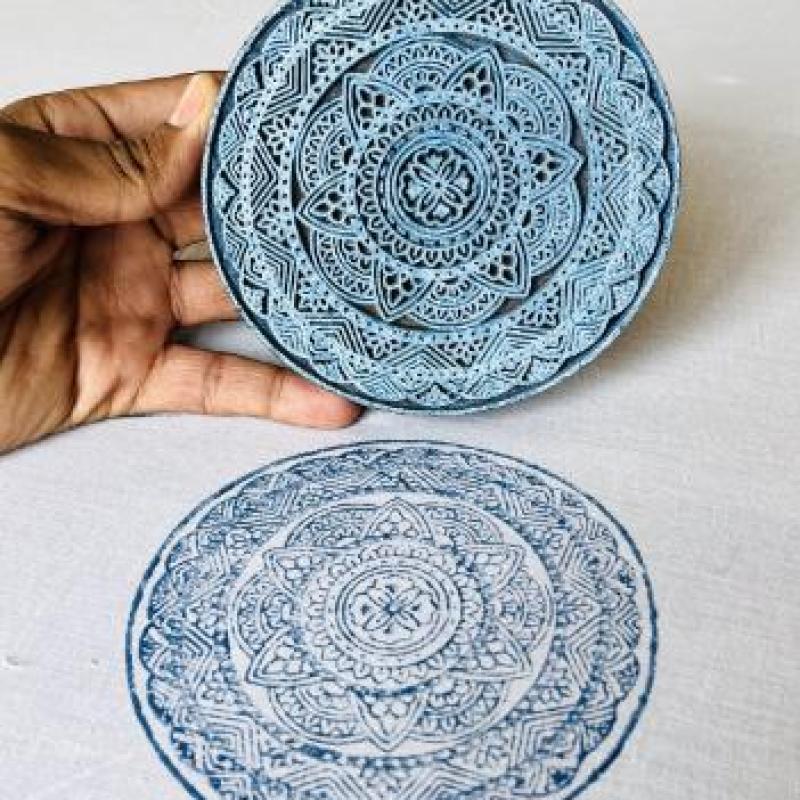 Hand-Carved Wooden Printing Block – Intricate Mandala Design | Indian Textile Stamp | Block Printing Tool for Fabric, Clay, Paper & Crafts