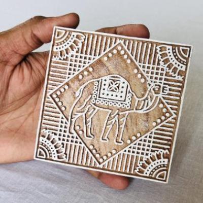 Hand-Carved Wooden Block Stamp – Camel Motif | Indian Printing Block for Fabric, Clay, Paper & Crafts | Traditional Rajasthani Art