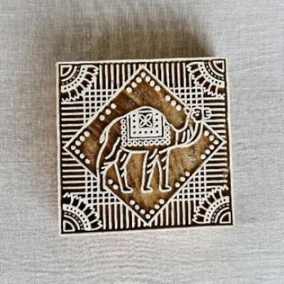Hand-Carved Wooden Block Stamp – Camel Motif | Indian Printing Block for Fabric, Clay, Paper & Crafts | Traditional Rajasthani Art