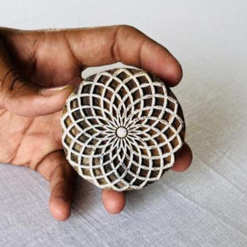 Mandala Flower Wooden Printing Block | Hand-Carved Round Stamp for Fabric, Clay & Crafts | Indian Wood Stamp | Boho Textile Design