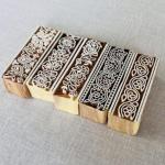 Hand-Carved Floral Border Block Stamp Set (5 Pieces) | Wood Printing Blocks for Fabric, Paper & Clay | Indian Textile Tools | Boho Design