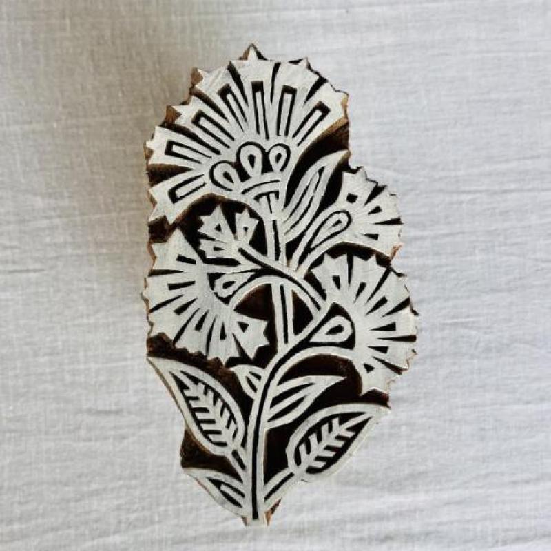 Bold Botanical Wooden Printing Block | Hand-Carved Indian Floral Stamp for Textile & Paper Crafts