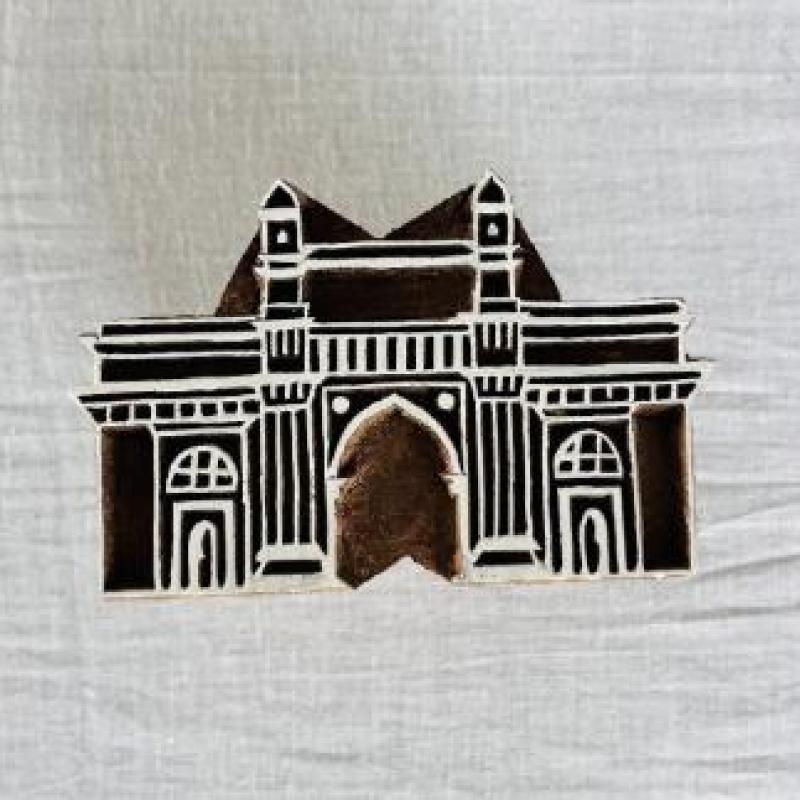 Gateway of India Wooden Printing Block | Mumbai Monument Stamp | Hand-Carved Indian Heritage Block for Fabric & Paper Crafts
