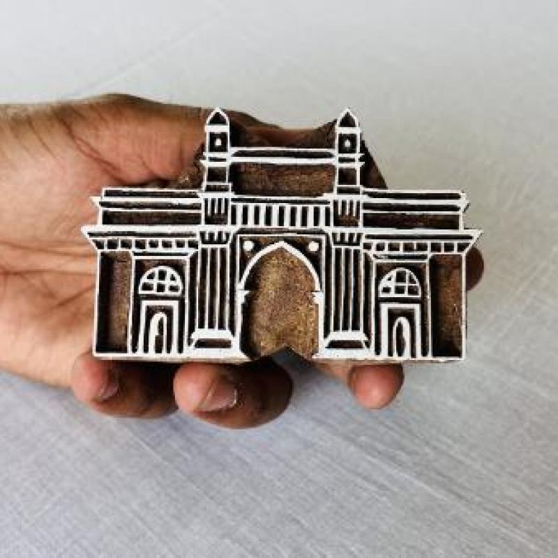 Gateway of India Wooden Printing Block | Mumbai Monument Stamp | Hand-Carved Indian Heritage Block for Fabric & Paper Crafts