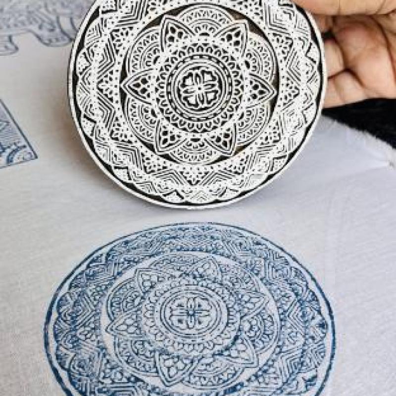 Hand-Carved Wooden Printing Block – Intricate Mandala Design | Indian Textile Stamp | Block Printing Tool for Fabric, Clay, Paper & Crafts
