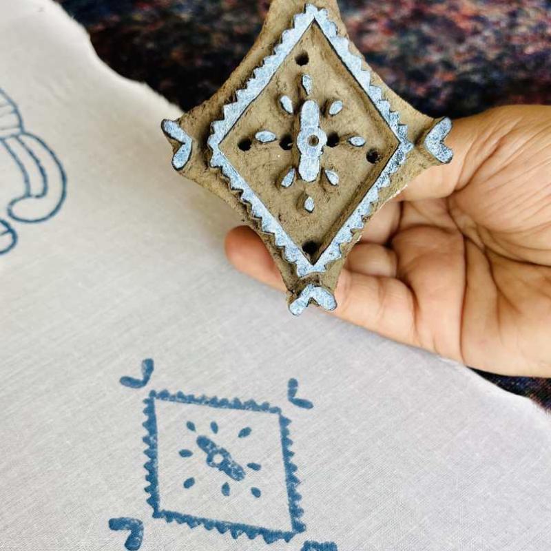 Diamond Mandala Motif Wood Block Stamp | Hand-Carved Indian Printing Block for Fabric, Clay, Paper | Ethnic Textile Tool
