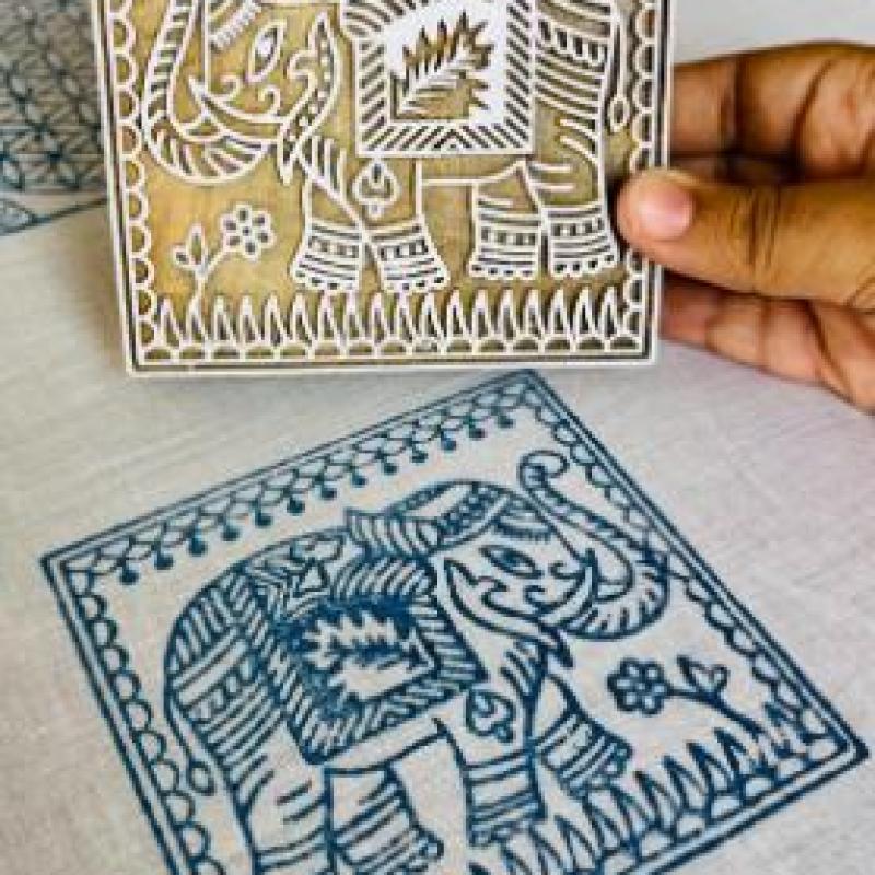 Majestic Elephant Wood Block Stamp | Traditional Indian Block Print | Folk Art Motif for Fabric, Paper .