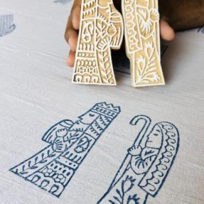 Hand-Carved Wooden Block Stamp Set – King & Queen Motif | Royal Couple Block Print | Indian Wood Stamp for Fabric, Clay, Paper, Crafts