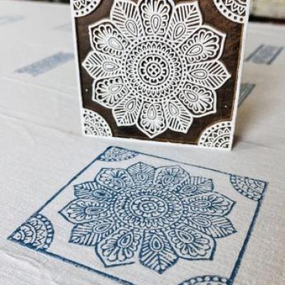 Mandala-Inspired Wooden Block Stamp Hand Carved Floral Geometry for Fabric & Paper Print Handmade Block Sheesham Wooden Paper, Fabric Print