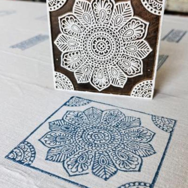 Mandala-Inspired Wooden Block Stamp Hand Carved Floral Geometry for Fabric & Paper Print Handmade Block Sheesham Wooden Paper, Fabric Print