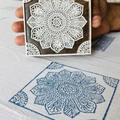 Mandala-Inspired Wooden Block Stamp Hand Carved Floral Geometry for Fabric & Paper Print Handmade Block Sheesham Wooden Paper, Fabric Print