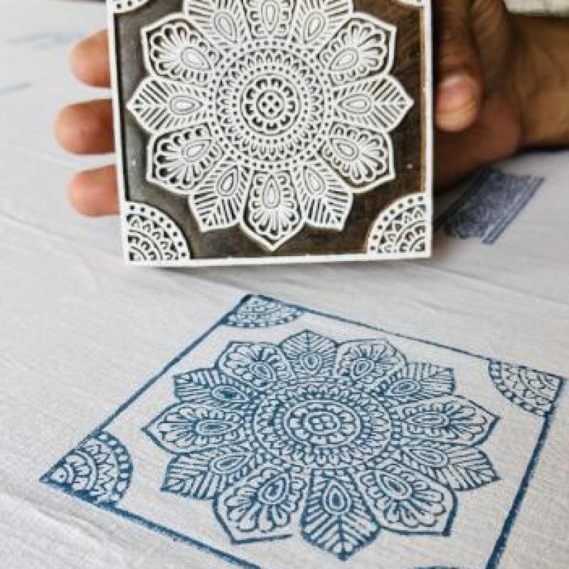 Mandala-Inspired Wooden Block Stamp Hand Carved Floral Geometry for Fabric & Paper Print Handmade Block Sheesham Wooden Paper, Fabric Print
