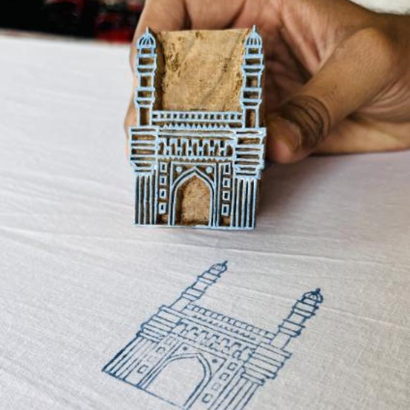 Charminar Wooden Printing Block | Hand-Carved Landmark Stamp Textile & Paper Craft