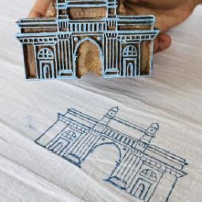 Gateway of India Wooden Printing Block | Mumbai Monument Stamp | Hand-Carved Indian Heritage Block for Fabric & Paper Crafts