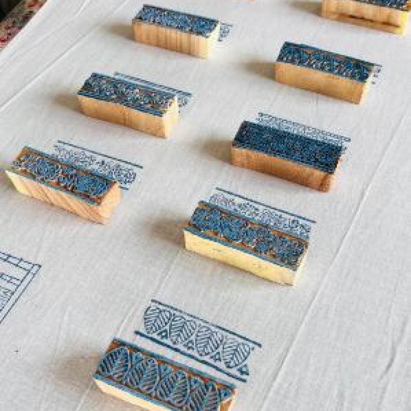 Floral Border Wood Block Stamp Set (5 Designs) | Hand-Carved Indian Wood Printing Blocks for Fabric, Clay, Paper | Ethnic Borders and Motifs