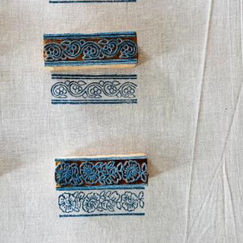 Hand-Carved Floral Border Block Stamp Set (5 Pieces) | Wood Printing Blocks for Fabric, Paper & Clay | Indian Textile Tools | Boho Design