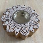 Candle Holder With Lotus Design Wooden Stamp Floral Block Candle Light Dinner, House Lighting And Festive Fashion