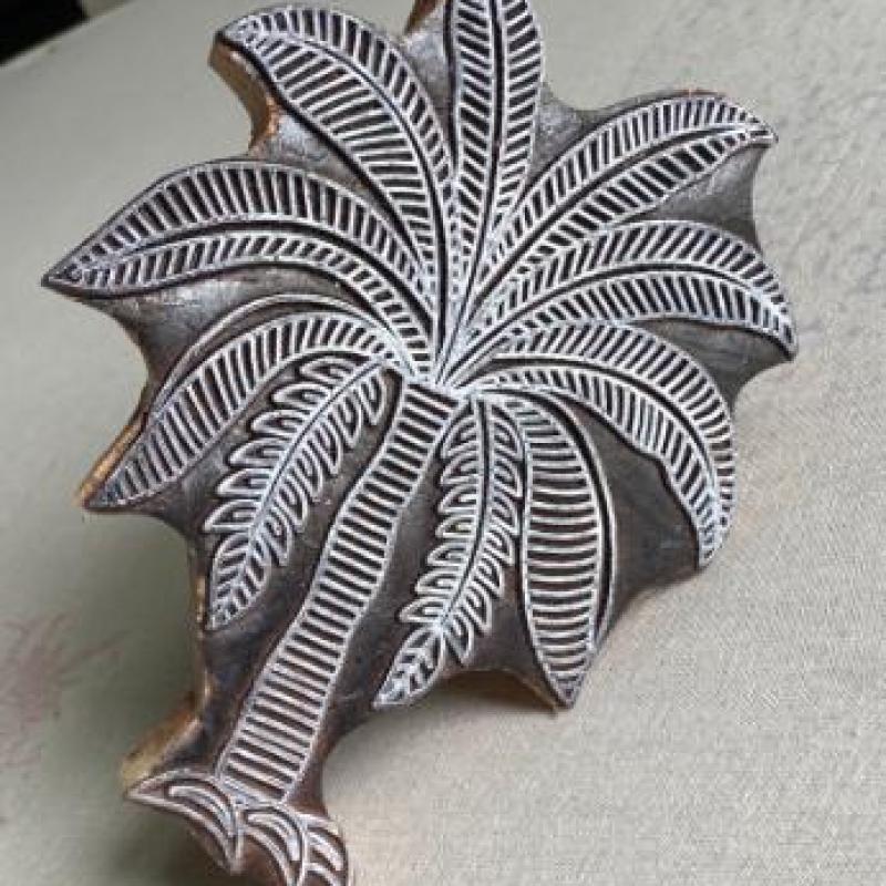 Palm Tree Hand carved Wooden Block Stamp for Block Printing Handmade Sheesham Wooden Palm Tree Paper And Fabric Print Stamp
