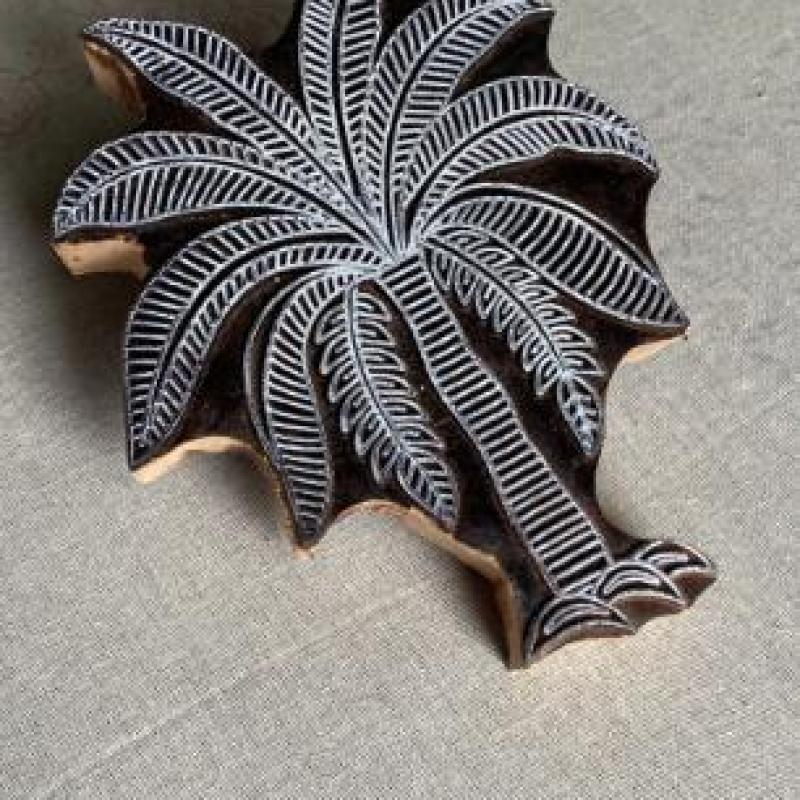 Palm Tree Hand carved Wooden Block Stamp for Block Printing Handmade Sheesham Wooden Palm Tree Paper And Fabric Print Stamp