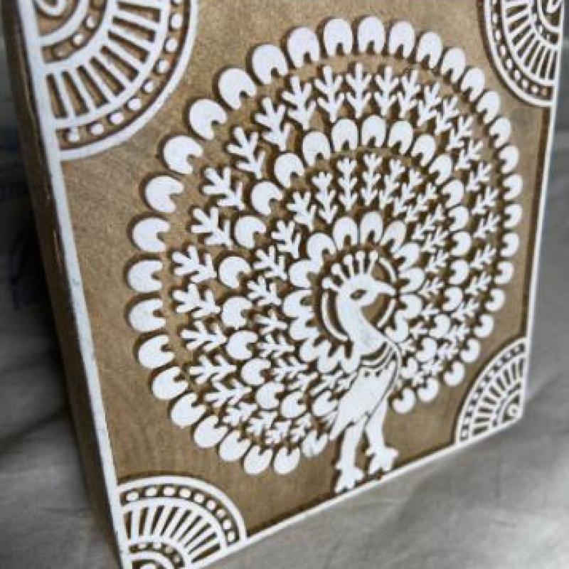 Handcrafted Wooden Peacock Block Print Stamp for Fabric, Paper & Craft Sheesham Wood Blockprint Stamp