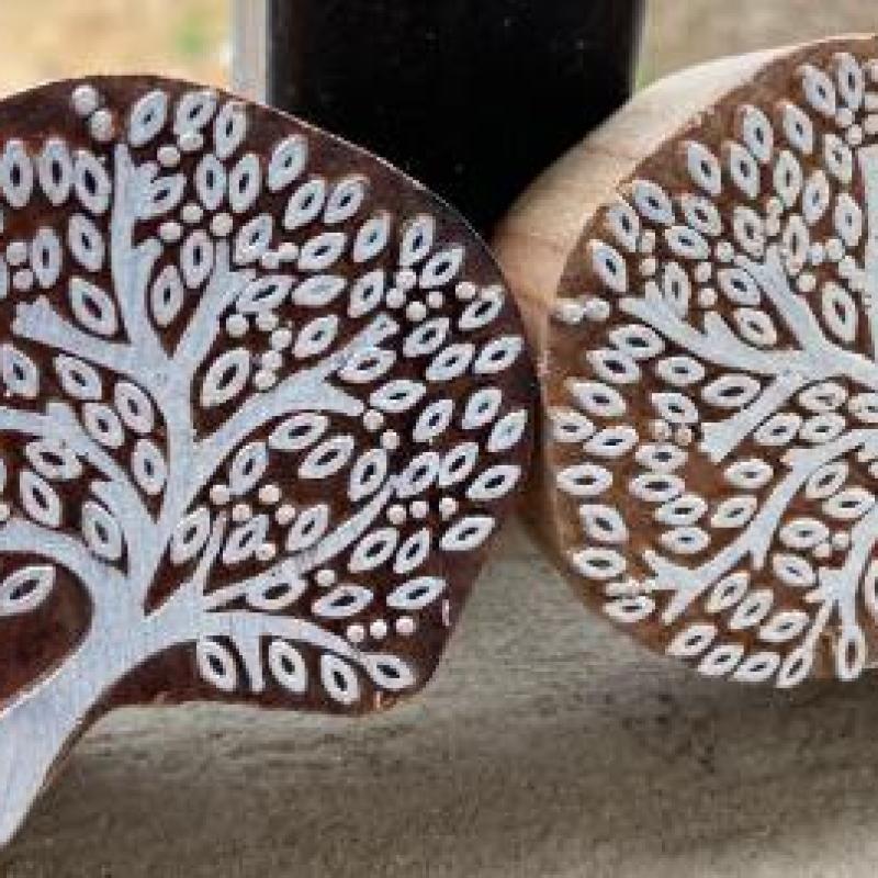 Tree of Life Handcarved Wooden Block Stamp – Pack of 2 (White Engraved) Wooden sheesham Stamp Tree Block stamp