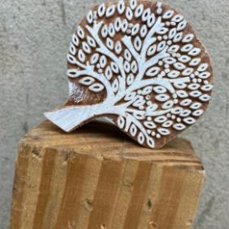 Tree of Life Handcarved Wooden Block Stamp – Pack of 2 (White Engraved) Wooden sheesham Stamp Tree Block stamp