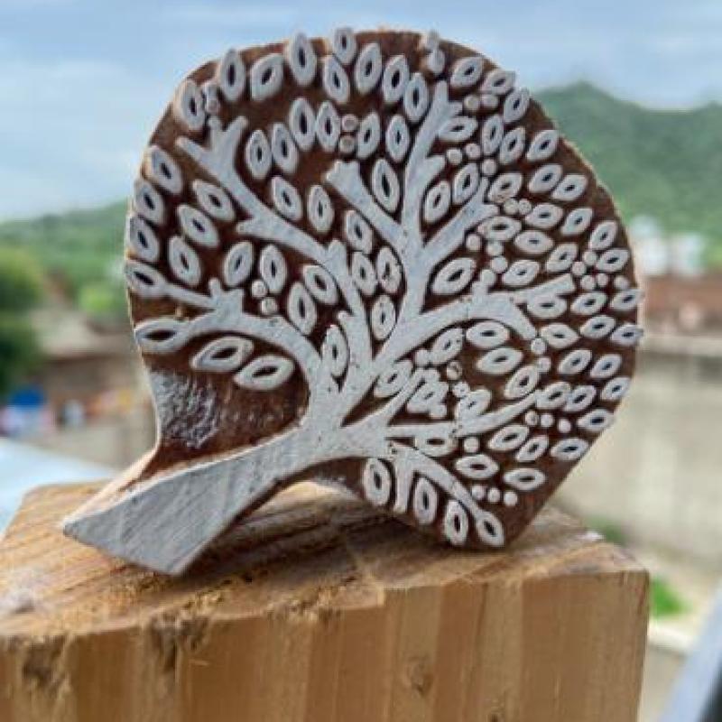 Tree of Life Handcarved Wooden Block Stamp – Pack of 2 (White Engraved) Wooden sheesham Stamp Tree Block stamp