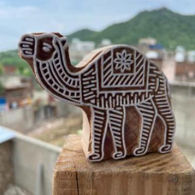 Camel Motif Handcarved Wooden Block Stamp – White Engraving for Block Printing Sheesham Block Print Stamp Paper And Fabric Print