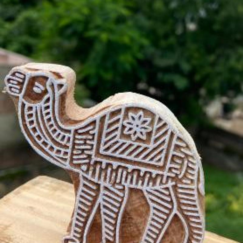 Camel Motif Handcarved Wooden Block Stamp – White Engraving for Block Printing Sheesham Block Print Stamp Paper And Fabric Print