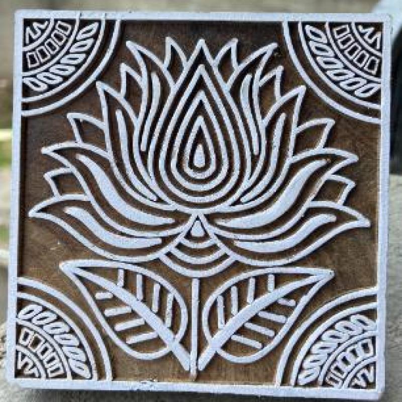 Lotus Flower Wooden Block Print Stamp – Hand carved Square Design Handmade Stamp Wooden By Sheesham Stamp Paper And Fabric Print Stamp