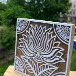 Lotus Flower Wooden Block Print Stamp – Hand carved Square Design Handmade Stamp Wooden By Sheesham Stamp Paper And Fabric Print Stamp