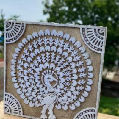 Handcrafted Wooden Peacock Block Print Stamp for Fabric, Paper & Craft Sheesham Wood Blockprint Stamp