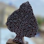 Floral Tree Hand carved Wooden Block Print Stamp Wooden Sheesham Block Stamp Paper & Fabric print Pack of 1 (White Engraved)